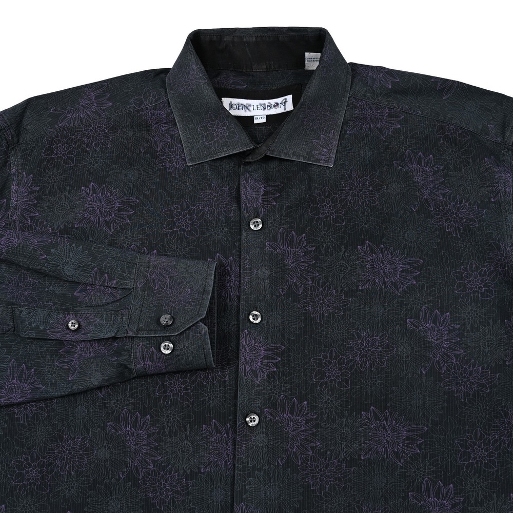 John Lennon Shirt Mens XL Geometric Floral‎ Long Sleeve Casual Embroidered Peace